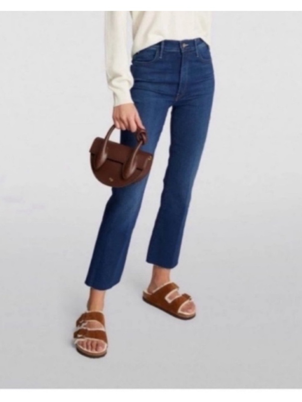 MOTHER Denim The Hustle Ankle Cropped Bootcut Jeans in Blue Ink Size 27